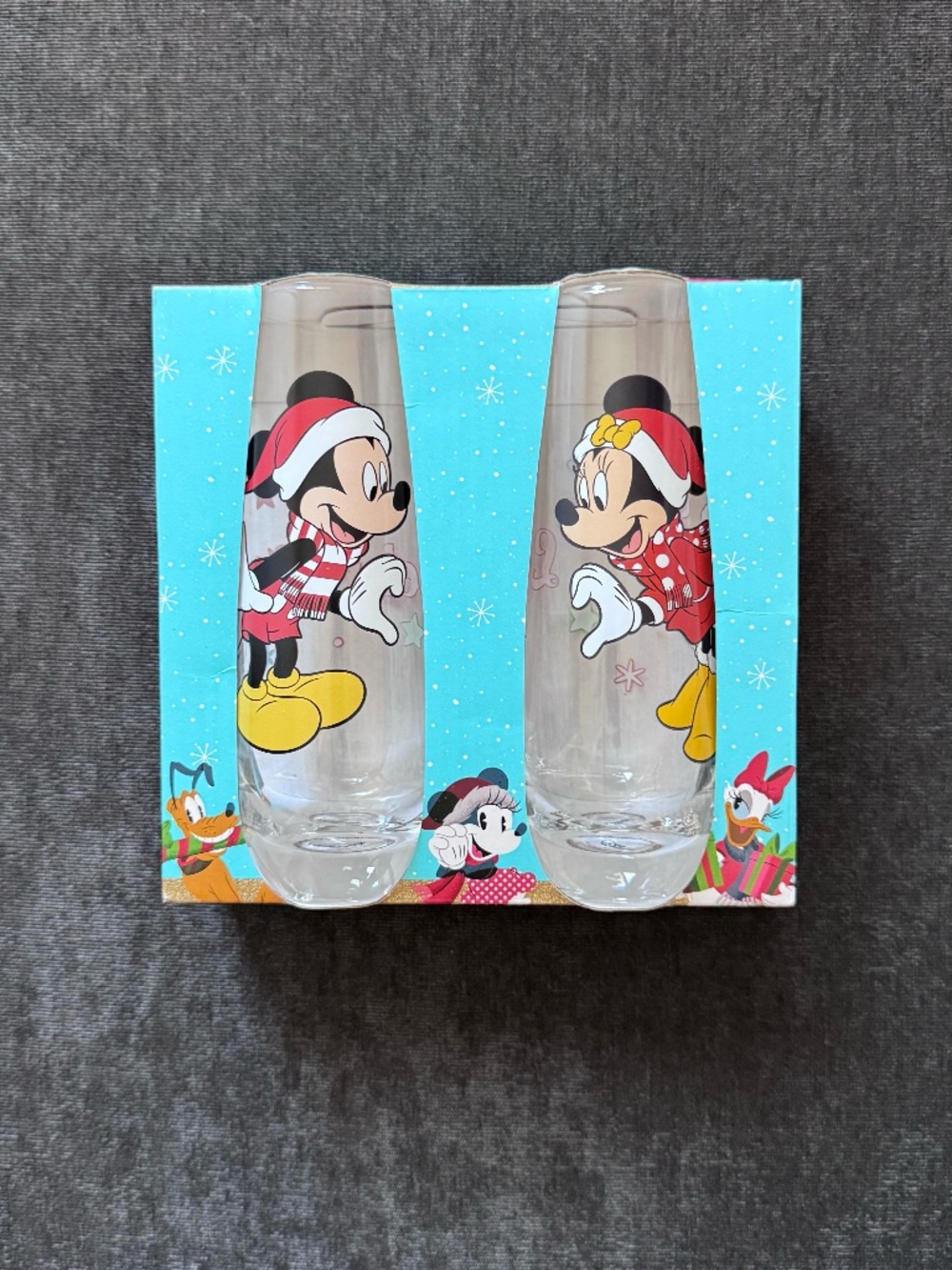 Disney Mickey and Minnie Christmas Stemless Flute Glasses